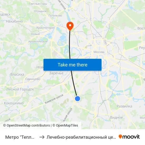 Метро "Теплый Стан" to Лечебно-реабилитационный центр Росздрава map