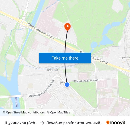 Щукинская (Schukinskaya) to Лечебно-реабилитационный центр Росздрава map
