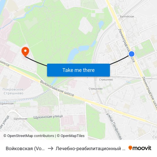 Войковская (Voykovskaya) to Лечебно-реабилитационный центр Росздрава map
