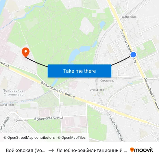 Войковская (Voykovskaya) to Лечебно-реабилитационный центр Росздрава map