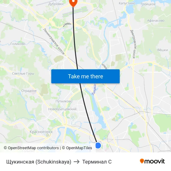 Щукинская (Schukinskaya) to Терминал C map