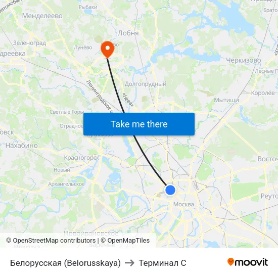 Белорусская (Belorusskaya) to Терминал C map