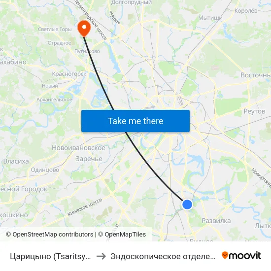 Царицыно (Tsaritsyno) to Эндоскопическое отделение map