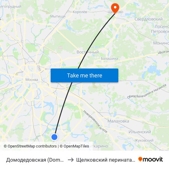 Домодедовская (Domodedovskaya) to Щелковский перинатальный центр map