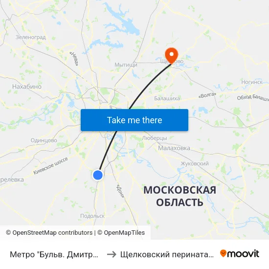 Метро "Бульв. Дмитрия Донского" to Щелковский перинатальный центр map