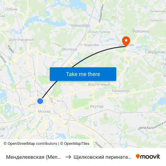 Менделеевская (Mendeleevskaya) to Щелковский перинатальный центр map
