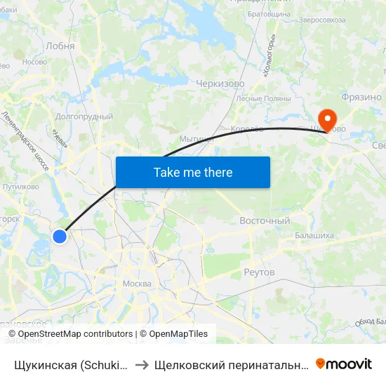Щукинская (Schukinskaya) to Щелковский перинатальный центр map