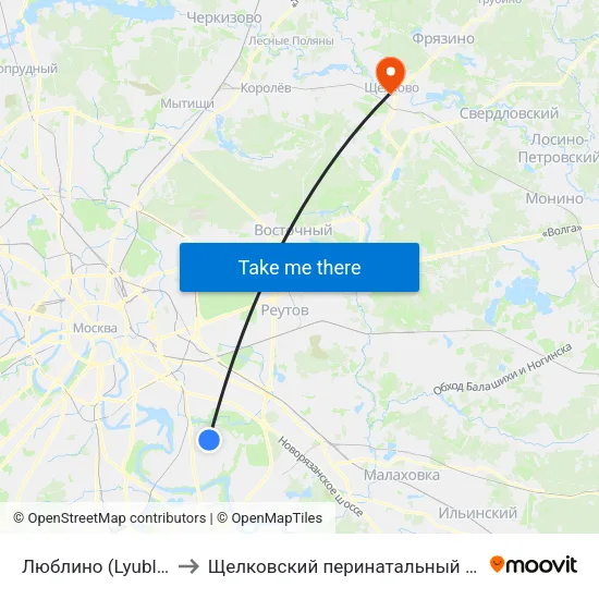 Люблино (Lyublino) to Щелковский перинатальный центр map
