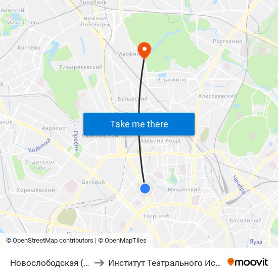 Новослободская (Novoslobodskaya) to Институт Театрального Искусства п / у И.Д. Кобзона map