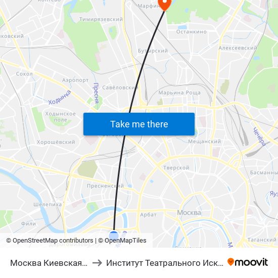 Москва Киевская (Kievsky Station) to Институт Театрального Искусства п / у И.Д. Кобзона map