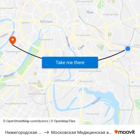 Нижегородская (Nizhegorodskaya) to Московская Медицинская академия им. И. М. Сеченова map