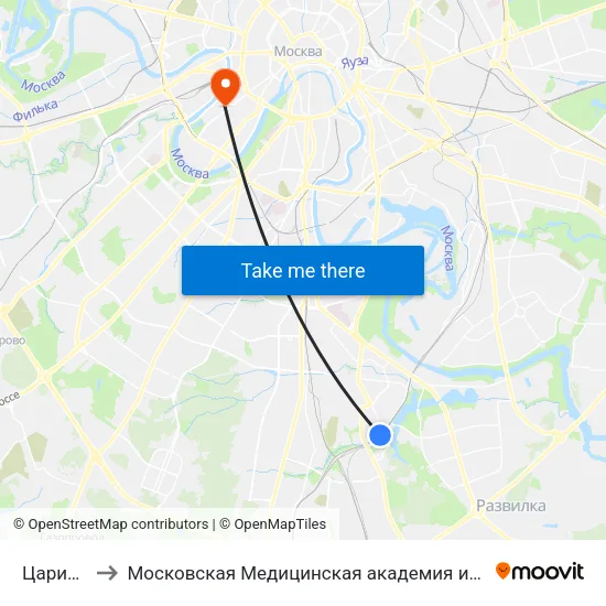 Царицыно to Московская Медицинская академия им. И. М. Сеченова map