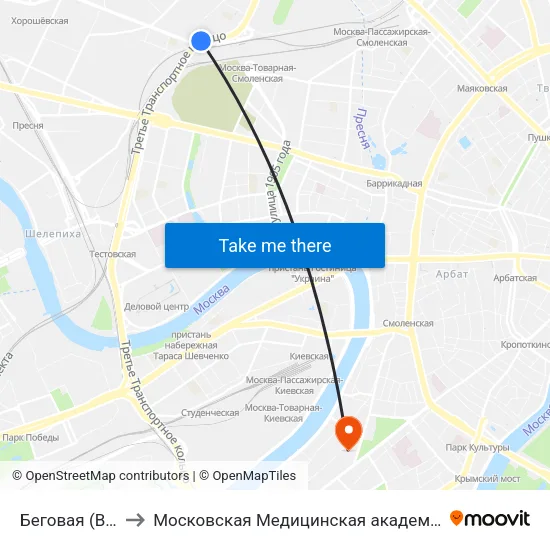Беговая (Begovaya) to Московская Медицинская академия им. И. М. Сеченова map