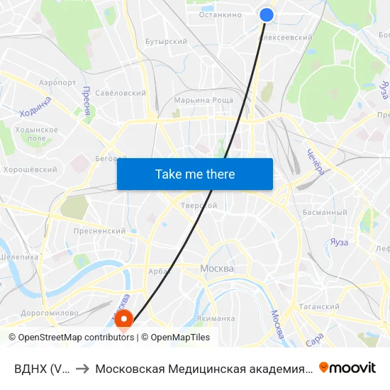 ВДНХ (VDNKh) to Московская Медицинская академия им. И. М. Сеченова map