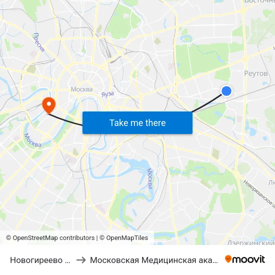 Новогиреево (Novogireevo) to Московская Медицинская академия им. И. М. Сеченова map