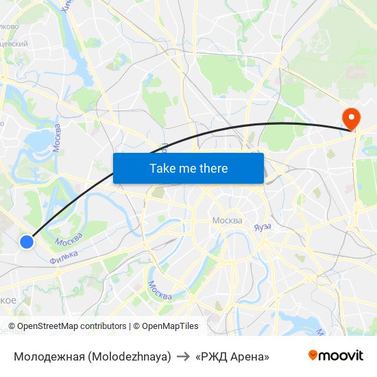 Молодежная (Molodezhnaya) to «РЖД Арена» map