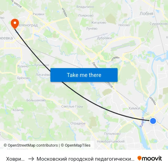 Ховрино (Khovrino) to Московский городской педагогический университет. Институт делового администрирования map