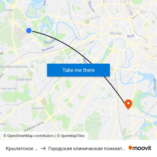 Крылатское (Krylatskoe) to Городская клиническая психиатрическая больница № 15 map