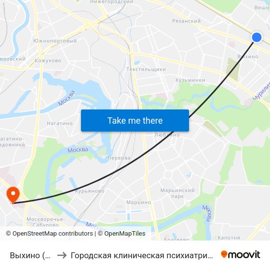 Выхино (Vykhino) to Городская клиническая психиатрическая больница № 15 map