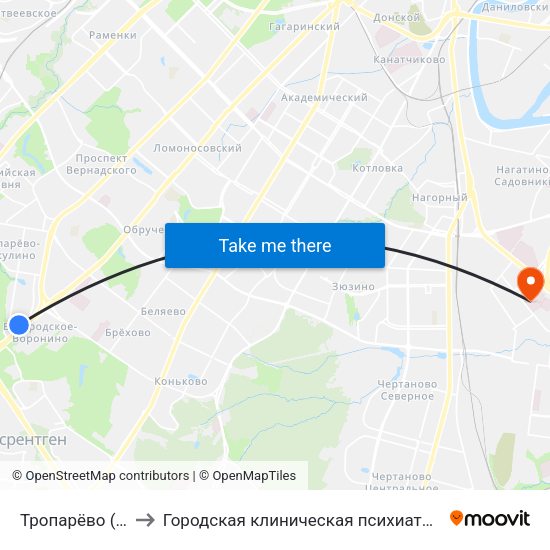 Тропарёво (Troparevo) to Городская клиническая психиатрическая больница № 15 map