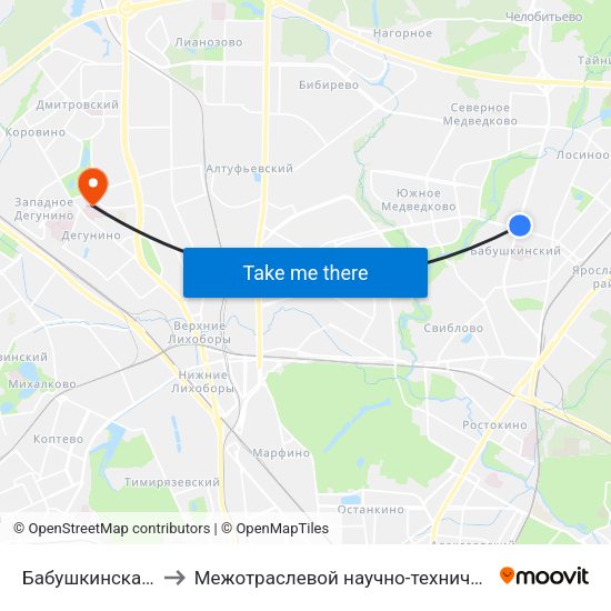 Бабушкинская (Babushkinskaya) to Межотраслевой научно-технический комплекс «Микрохирургия глаза» map