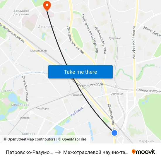 Петровско-Разумовская (Petrovsko-Razumovskaya) to Межотраслевой научно-технический комплекс «Микрохирургия глаза» map