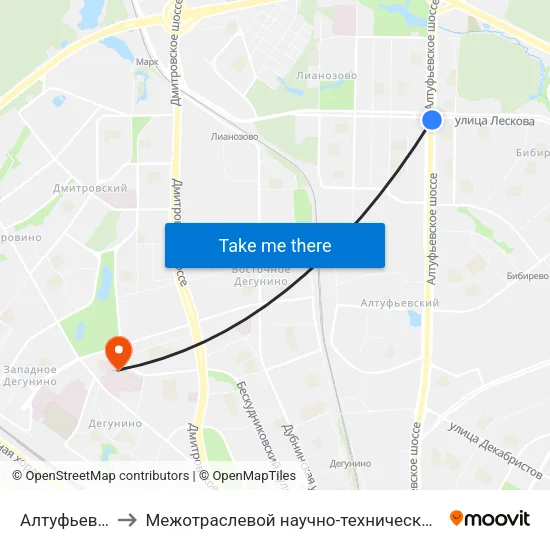Алтуфьево (Altufyevo) to Межотраслевой научно-технический комплекс «Микрохирургия глаза» map