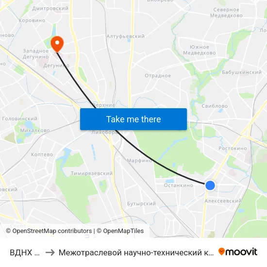 ВДНХ (VDNKh) to Межотраслевой научно-технический комплекс «Микрохирургия глаза» map