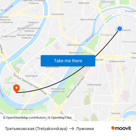 Третьяковская (Tretyakovskaya) to Лужники map