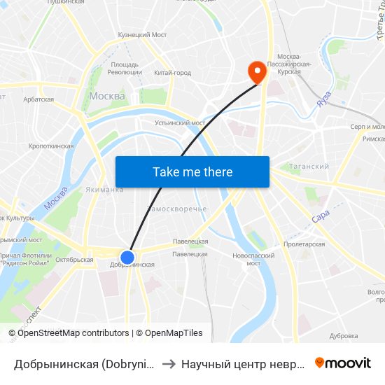 Добрынинская (Dobryninskaya) to Научный центр неврологии map