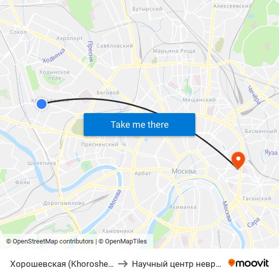 Хорошевская (Khoroshevskaya) to Научный центр неврологии map