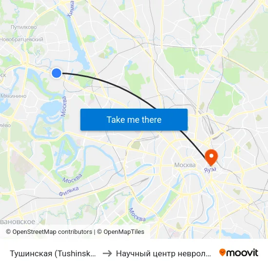 Тушинская (Tushinskaya) to Научный центр неврологии map