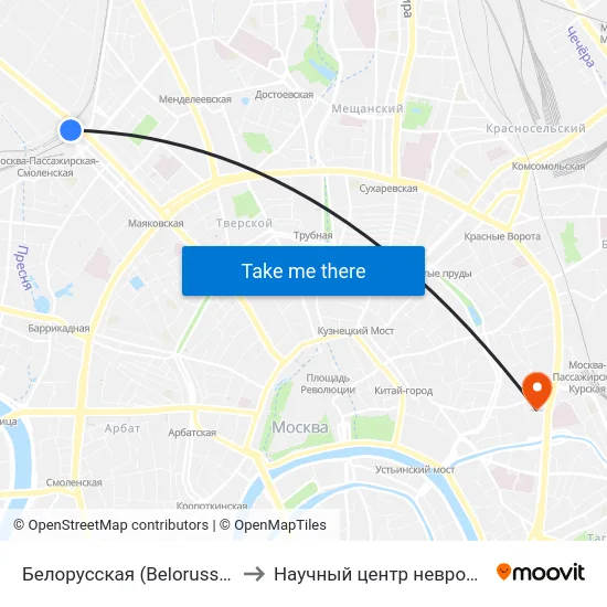 Белорусская (Belorusskaya) to Научный центр неврологии map