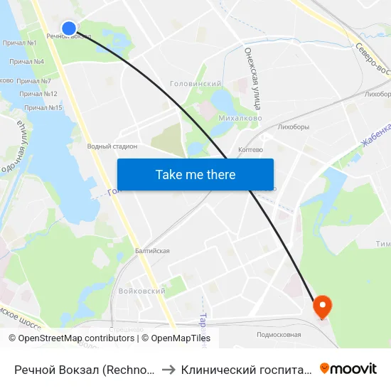 Речной Вокзал (Rechnoy Vokzal) to Клинический госпиталь ГУВД map