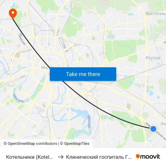 Котельники (Kotelniki) to Клинический госпиталь ГУВД map