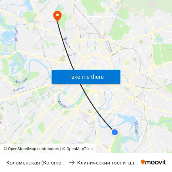 Коломенская (Kolomenskaya) to Клинический госпиталь ГУВД map