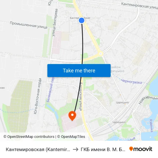 Кантемировская (Kantemirovskaya) to ГКБ имени В. М. Буянова map