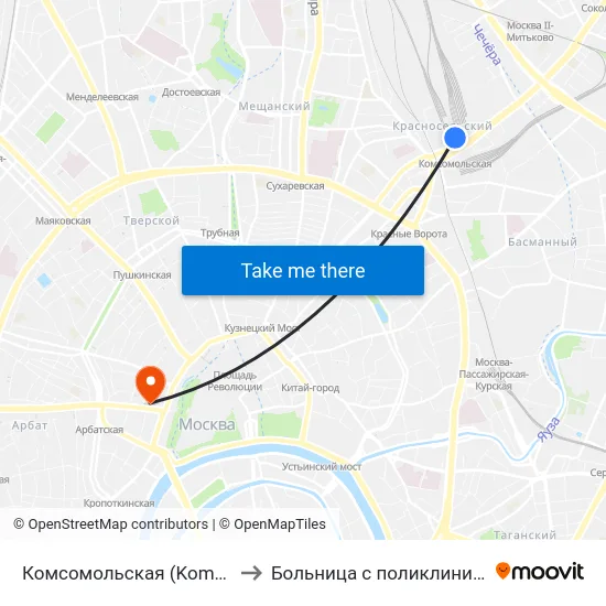 Комсомольская (Komsomolskaya) to Больница с поликлиникой УДП РФ map