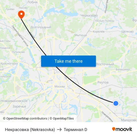 Некрасовка (Nekrasovka) to Терминал D map
