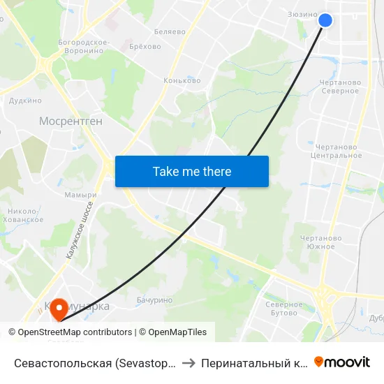 Севастопольская (Sevastopolskaya) to Перинатальный корпус map