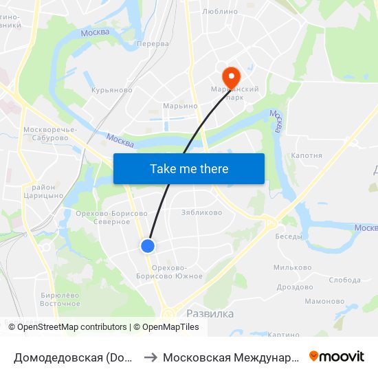 Домодедовская (Domodedovskaya) to Московская Международная Академия map