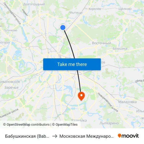 Бабушкинская (Babushkinskaya) to Московская Международная Академия map