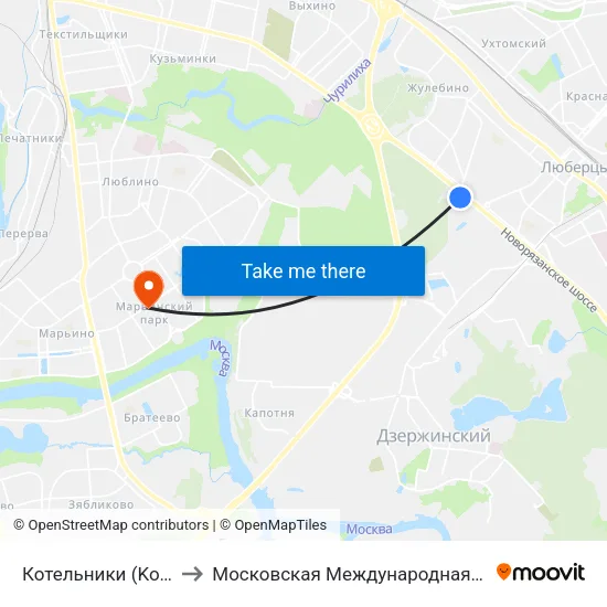 Котельники (Kotelniki) to Московская Международная Академия map
