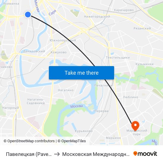 Павелецкая (Paveletskaya) to Московская Международная Академия map