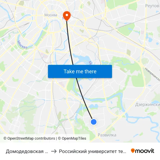Домодедовская (Domodedovskaya) to Российский университет театрального искусства ГИТИС map