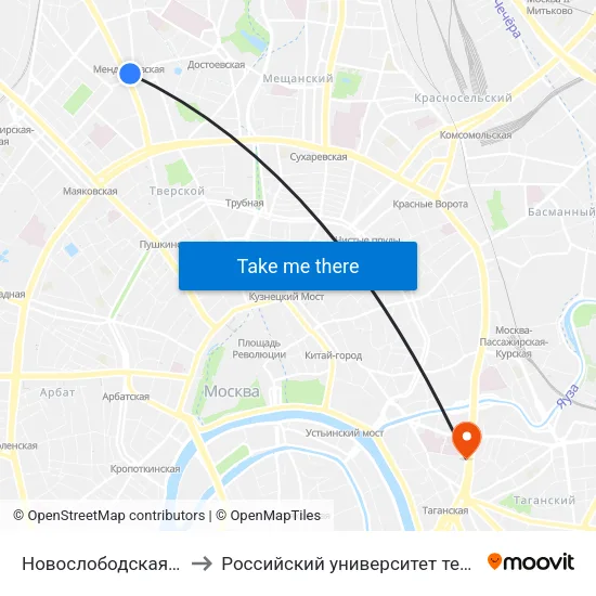 Новослободская (Novoslobodskaya) to Российский университет театрального искусства ГИТИС map