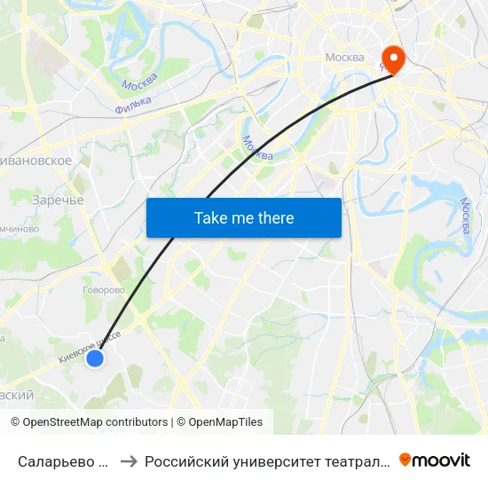 Саларьево (Salaryevo) to Российский университет театрального искусства ГИТИС map