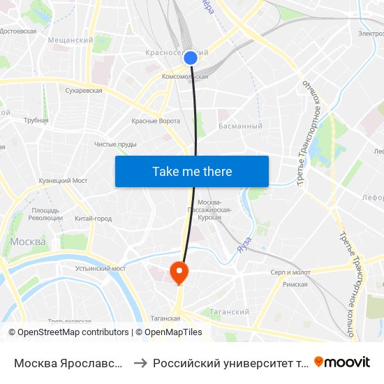 Москва Ярославская (Yaroslavsky Station) to Российский университет театрального искусства ГИТИС map