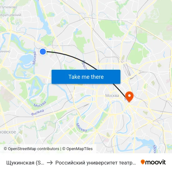 Щукинская (Schukinskaya) to Российский университет театрального искусства ГИТИС map