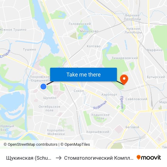 Щукинская (Schukinskaya) to Стоматологический Комплекс МГМСУ map